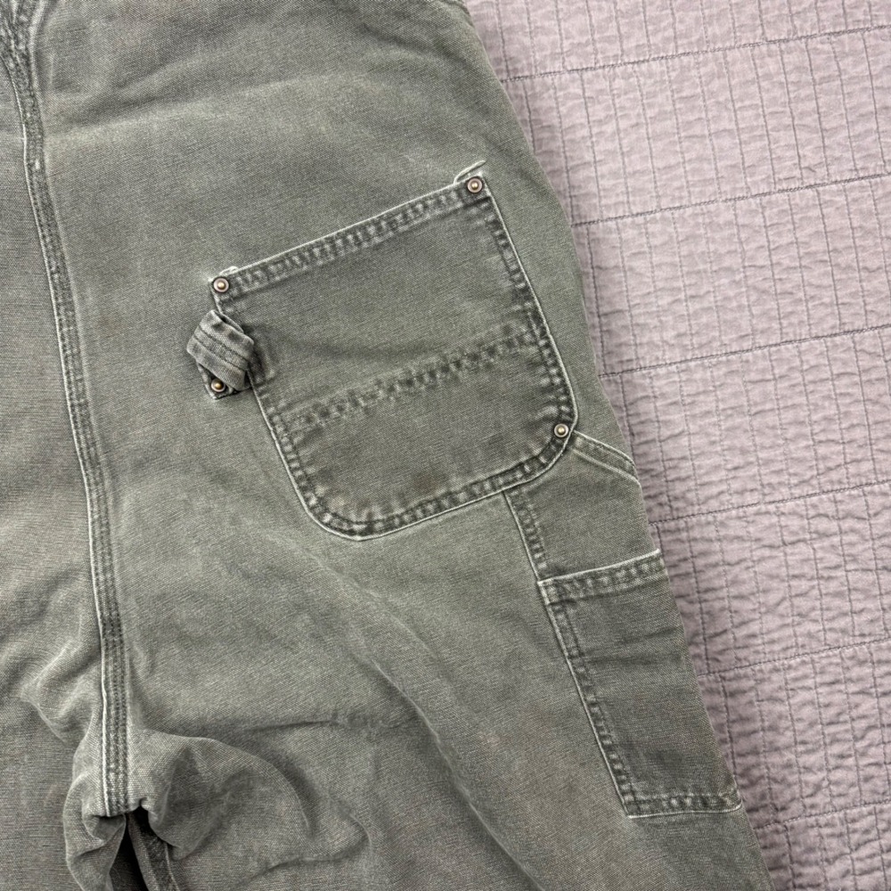 Vtg Carhartt R06 MOS Green Duck Bib Overalls 40x32 Double Knee Canvas Moss Fade - Picture 10 of 16